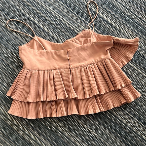 Zara XS Asymmetric Layered Pleated Ruffle Sleeveless Blouse Dusty Pink - Picture 5 of 10